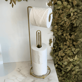 Suporte Porta Papel Higienico de Chão Triplo Dourado Fosco - Ela Decora